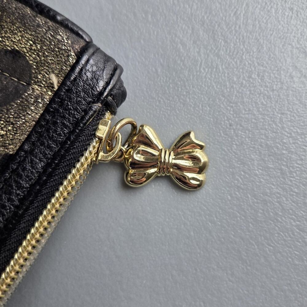 Betsey Johnson Wristlet Wallet Black and Gold Polka Dot Metallic‎ ID Window - Picture 6 of 7